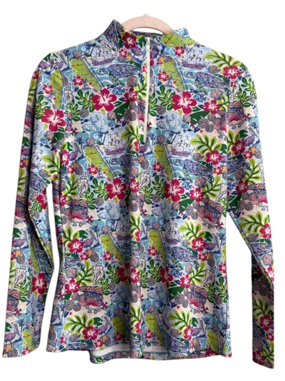 Katherine Way Multicolor Coastal Print Zip-Front Top - Picture 2 of 7